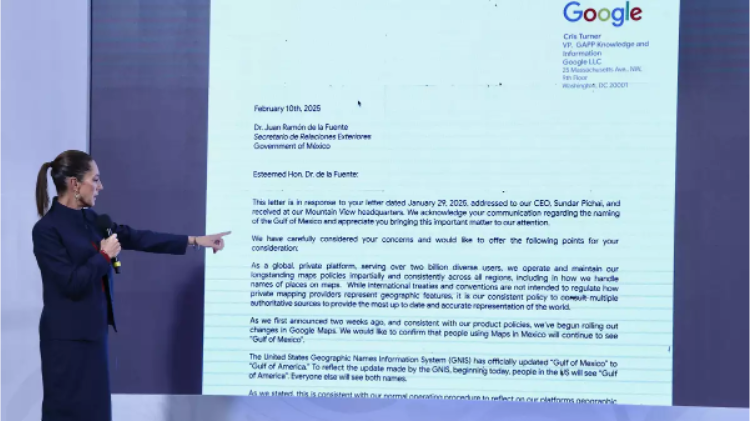 Sheinbaum a Google- Cambien &#039;Golfo de América&#039; o enfrenten acciones legales