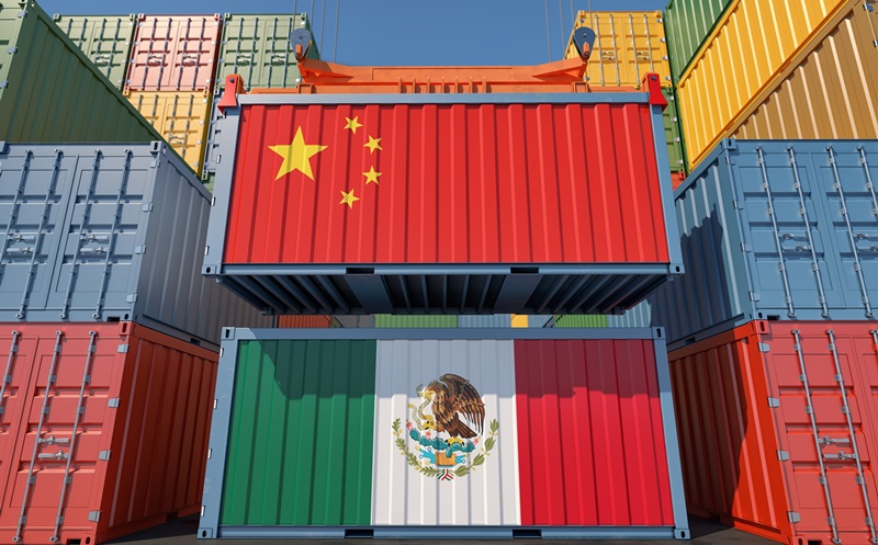 Freight,Containers,With,China,And,Mexico,National,Flags.,3d,Rendering