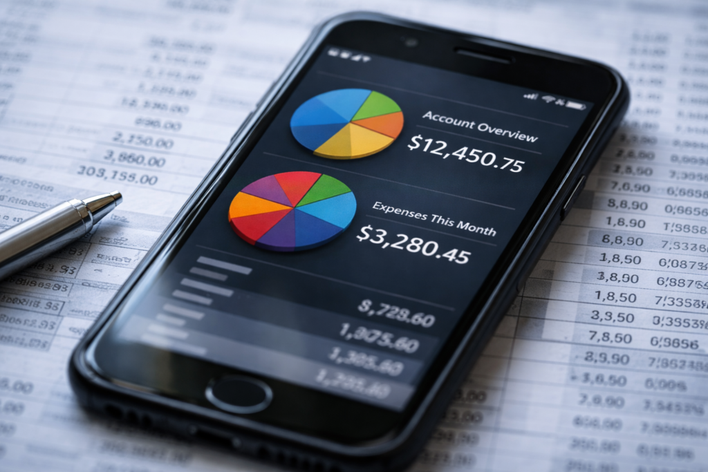 Resumen financiero digital en smartphone